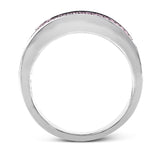 Vertical baguette diamonds are complemented by lines of round diamonds in this stunning band, sure to make a statement.