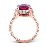 A beautiful 5.57 ct rubellite center stone is the centerpiece of this 18k rose gold ring, which is accented by .71 ctw of diamonds.
