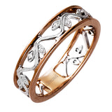 Featuring a delicate floral design, this classically-styled white and rose gold ring is highlighted by .04 ctw of glistening round cut white diamonds.