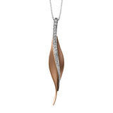 Featuring a graceful, modern design, this pendant is set with a pillar of striking .13 ctw of sparkling round white diamonds on a rose gold backdrop.