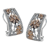 Exquisitely crafted, these two-tone gold earrings feature a lovely floral pattern and contain .74 ctw of white diamonds.