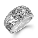 Showcasing a vintage garden floral design with a contemporary flair, this band-style ring is set with .53 ctw of sparkling round-cut white diamonds. Two rows of shimmering diamonds finish this ring.