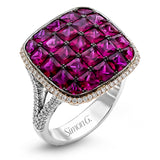 A contemporary WG domed ring with PC rubies 4.70 ctw set in black rhodium, accented by white diamonds .45 ctw in rose gold