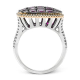 A contemporary WG domed ring with PC rubies 4.70 ctw set in black rhodium, accented by white diamonds .45 ctw in rose gold