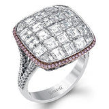 A contemporary WG domed ring with PC rubies 4.70 ctw set in black rhodium, accented by white diamonds .45 ctw in rose gold