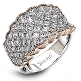 The shimmering 3.18 ctw of princess cut white diamonds elevate this remarkable, contemporary white and rose gold band.