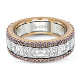This gorgeous white and rose gold band is accentuated by .24 ctw of round cut white diamonds and 1.70 ctw of Asscher cut diamonds.