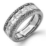 This gorgeous white and rose gold band is accentuated by .24 ctw of round cut white diamonds and 1.70 ctw of Asscher cut diamonds.