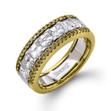 This gorgeous white and rose gold band is accentuated by .24 ctw of round cut white diamonds and 1.70 ctw of Asscher cut diamonds.