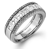 The classic design of this white and rose gold band is highlighted by .28 ctw round cut pink diamonds with 1.67 ctw of Asscher cut diamonds accents.