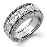 Featuring an eye-catching design, this white and rose gold band is highlighted by .28 ctw of round cut white diamonds and 2.83 ctw of Asscher cut diamonds.