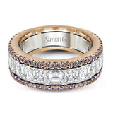 Featuring an eye-catching design, this white and rose gold band is highlighted by .28 ctw of round cut white diamonds and 2.83 ctw of Asscher cut diamonds.