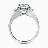 This classically designed white gold ring is emphasized by .18 ctw of white diamonds and .51 half moon shaped diamonds to create a memorable setting.
