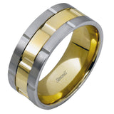 Featuring a contemporary chain-link design, this striking men's wedding band is highlighted by an elegant blend of white and yellow gold.