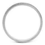 This men's band has a contemporary feel and a lived-in texture with one line of rose gold in the middle surrounded by white gold.