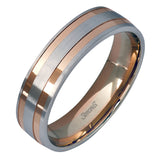 This two-tone gold men's band has a clean, modern design with both white and rose gold.