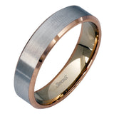 A distinctive combination of white gold combined with a rose gold silhouette creates an impressive design for this men's wedding band.