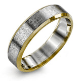 A distinctive combination of white gold combined with a rose gold silhouette creates an impressive design for this men's wedding band.
