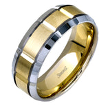 This classic two-tone gold men's band is perfect for everyday wear with a beveled edge and modern details.