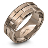 This brilliant two-tone men's wedding band features a center column of sleek yellow gold surrounded by two white gold silhouettes.
