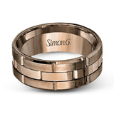This brilliant two-tone men's wedding band features a center column of sleek yellow gold surrounded by two white gold silhouettes.