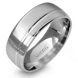 This statement men's wedding band features an accent of 14k rose gold within a 14k white gold background.