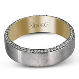 The classic design of this two-tone band features a hint of modernism with a yellow gold interior and white gold exterior accentuated by .50 ctw round cut white diamonds.