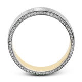 The classic design of this two-tone band features a hint of modernism with a yellow gold interior and white gold exterior accentuated by .50 ctw round cut white diamonds.