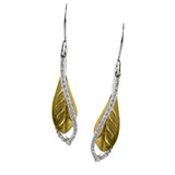 18k yellow gold leaves sway in the breeze, accentuated by lines of .30 ctw of white diamonds.