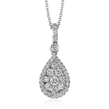 This glimmering teardrop shaped pendant is set with .47 ctw of round white diamonds and suspended from a diamond encrusted bail.