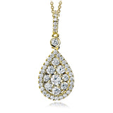 This glimmering teardrop shaped pendant is set with .47 ctw of round white diamonds and suspended from a diamond encrusted bail.