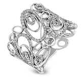 This modern 18k white gold ring has a fun design of repeating ovals set with .60 ctw of white diamonds.