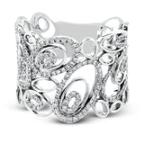 This modern 18k white gold ring has a fun design of repeating ovals set with .60 ctw of white diamonds.