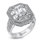 This gorgeous white gold contemporary engagement features an arresting 1.65 ctw of mosaic diamonds accentuated by .80 ctw of princess cut white diamonds.