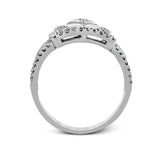 The intricate design of this vintage style white gold ring is enhanced by .64 ctw of glistening round cut white diamonds.