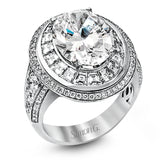 18K art deco diam engagement ring shines with 2.48 ctw of diamonds. 0.94 ct RD, 1.54 ctw square BG