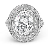 18K art deco diam engagement ring shines with 2.48 ctw of diamonds. 0.94 ct RD, 1.54 ctw square BG