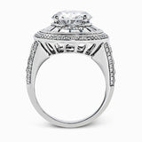 18K art deco diam engagement ring shines with 2.48 ctw of diamonds. 0.94 ct RD, 1.54 ctw square BG