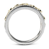 Featuring a gorgeous paisley-inspired design, this white, rose, and yellow gold classic band is set with .41 ctw round cut white diamonds and .23 ctw yellow diamonds.