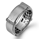 The eye-catching design of this contemporary 14K white and 18K rose gold band is set with .16 ctw round cut white diamond accents.