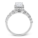 Featuring a delicate contemporary design, this brilliant white gold engagement ring is highlighted by .64 ctw of round cut white diamonds in an eye-catching geometric setting.