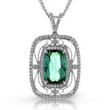 Make others green with envy by wearing this 18k white gold pendent featuring 5.67ct green tourmaline surrounded by .62cttw diamonds.