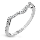 Set with .35 ctw of arresting round cut white diamonds, this lovely white gold engagement ring features a memorable intertwined design on the band.