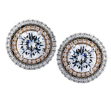 These earring jackets make for a stud earrings provide a touch of rose gold and white gold in a double halo design. These contain .50 ctw of white diamonds.