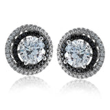 These earring jackets make for a stud earrings provide a touch of rose gold and white gold in a double halo design. These contain .50 ctw of white diamonds.