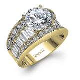 Dramatic and bold, this white gold contemporary engagement ring is accented by 1.87 ctw princess cut white diamonds and 1.67 ctw glistening baguette white diamonds.