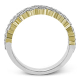 Presenting an arresting design in white gold, this band is set with 2.77 ctw of princess of white diamonds in an eye-catching setting highlighted by yellow gold accents.