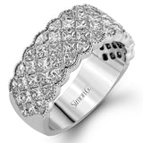 Presenting an arresting design in white gold, this band is set with 2.77 ctw of princess of white diamonds in an eye-catching setting highlighted by yellow gold accents.