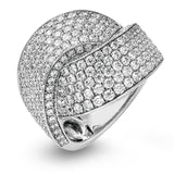 This 18k overlapping ring is covered in 2.33 ctw of shining white round brilliant diamond for a stunning effect.