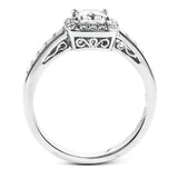 This lovely contemporary white gold engagement ring is set with .34 ctw of glistening princess cut white diamonds and .13 ctw of round cut white diamonds.